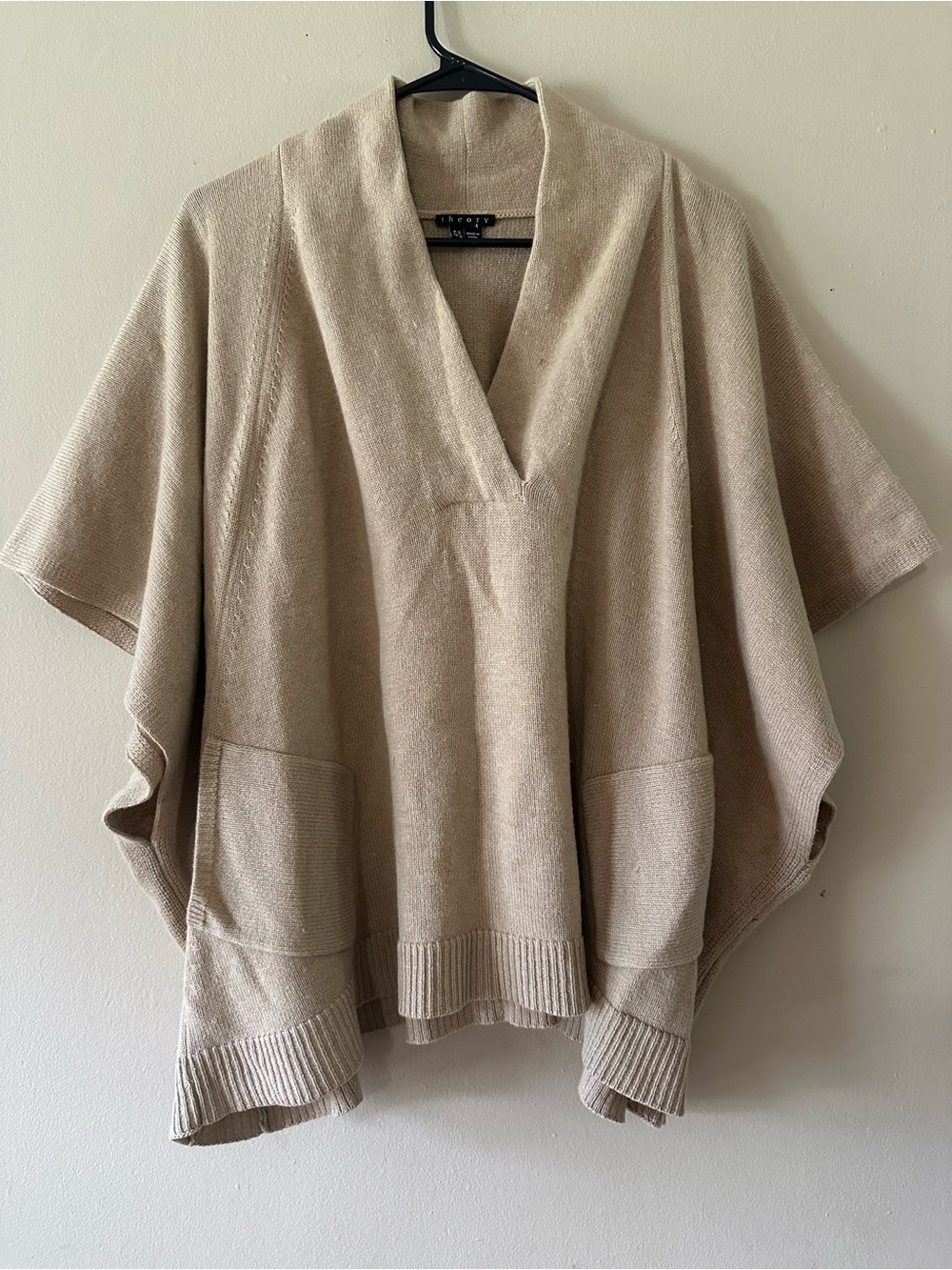 Theory Cashmere V-Neck Pullover Poncho Tunic Sweater, Sz Petite S (Oversized)